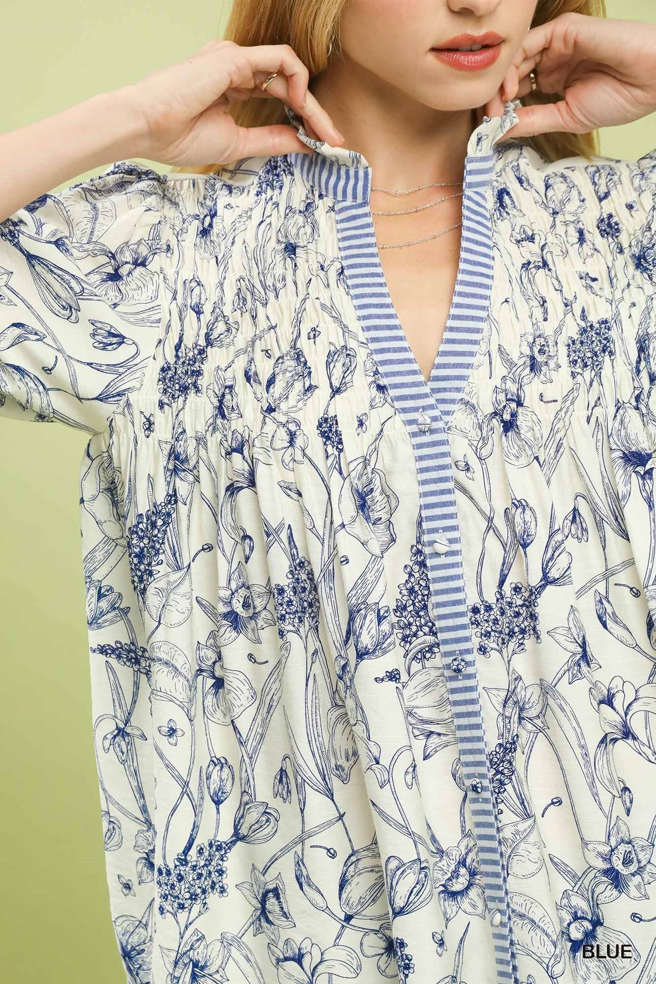 Umgee Mixed Print Button Front Top