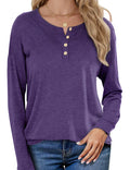 AURUZA Long Sleeve Shirts for Women Casual Tops Henley Shirts for Women Loose Fit Tunic Tops Fall Outfits Clothes 2024 (XX-Large Purple)