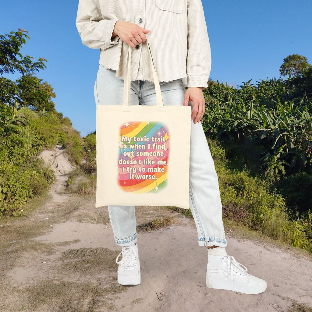 Bespattered Facade Rainbow "Toxic Trait" Canvas Tote Bag Reusable Carryall
