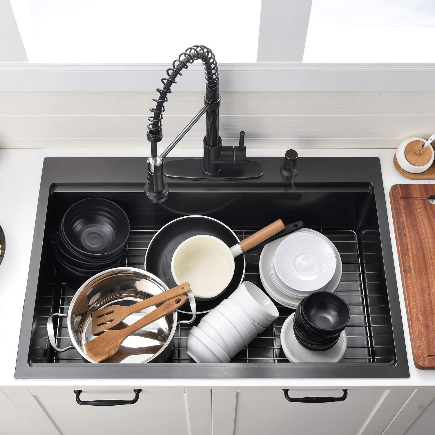 33 Inch Gunmetal Black Drop in Workstation kithchen Sink -33 'x 22' 16 Gauge Topmount Drop in Single Bowl Stainless Steel Kitchen Sink with Accessories