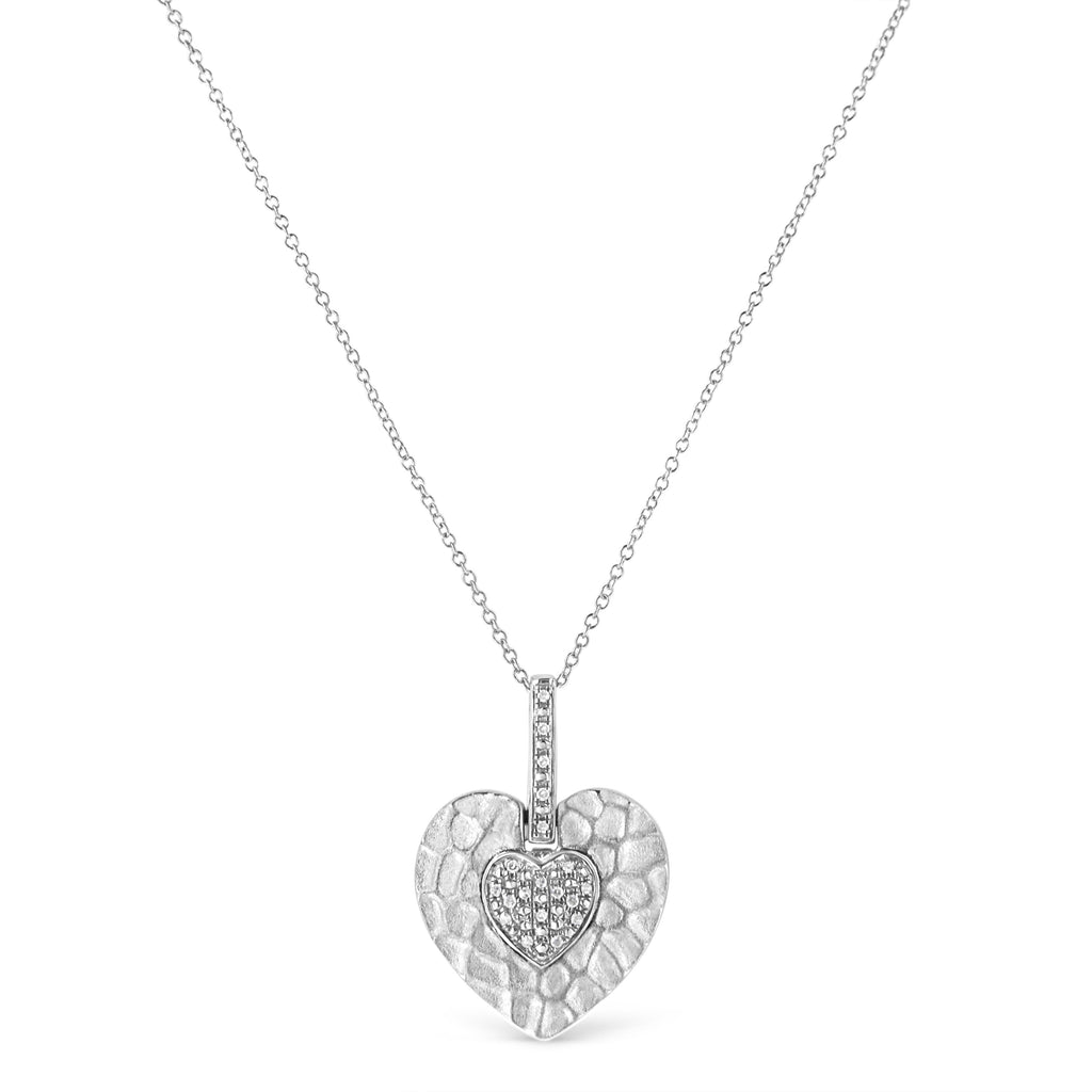 .925 Sterling Silver Pave-Set Diamond Accent Heart Shape 18" Pendant Necklace (I-J Color, I1-I2 Clarity)
