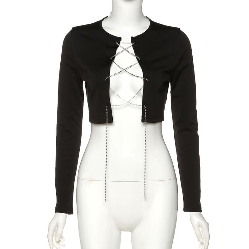 Women's Tie Crop Slim Fit Long Sleeve T-Shirt
