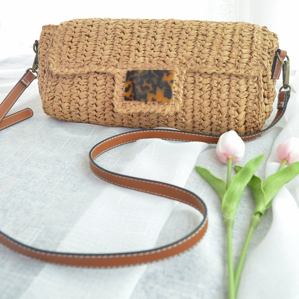 Retro Leopard Print Woven Crossbody Clutch Bag