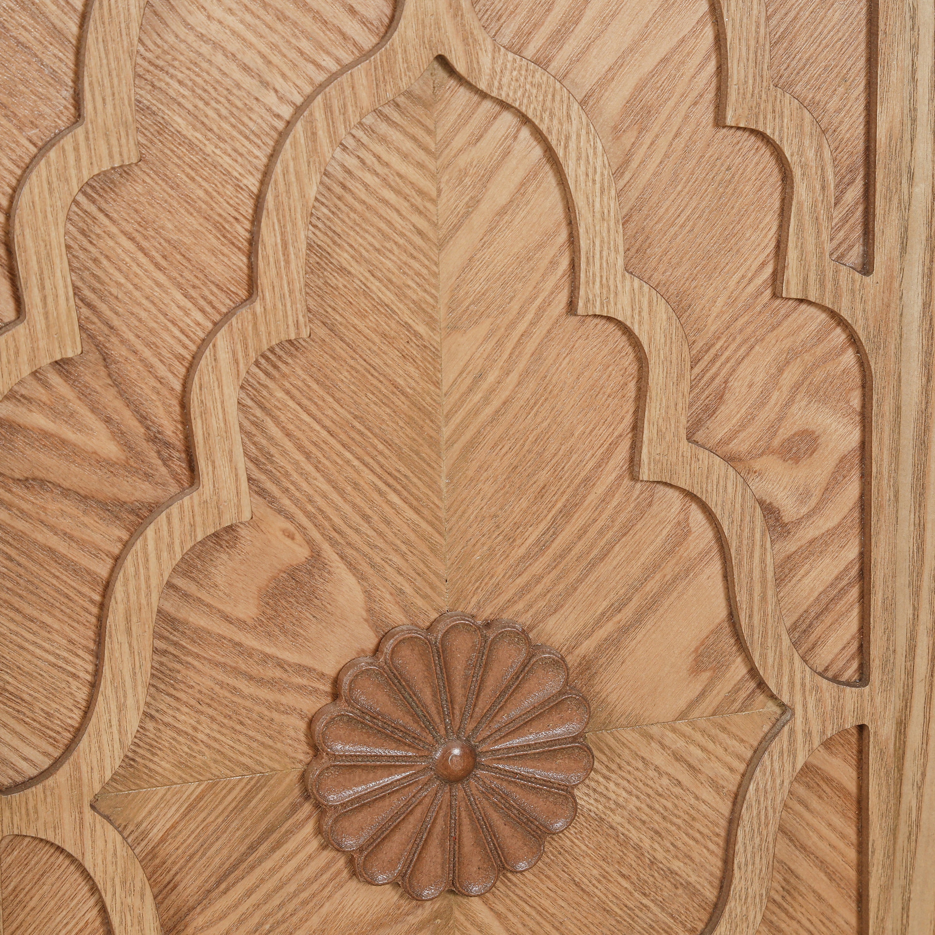 Carved Flower Door Large Storage Cabinet With Metal Handle Suitable For Living Room, Kitchen, Entryway(NATURAL WOOD)