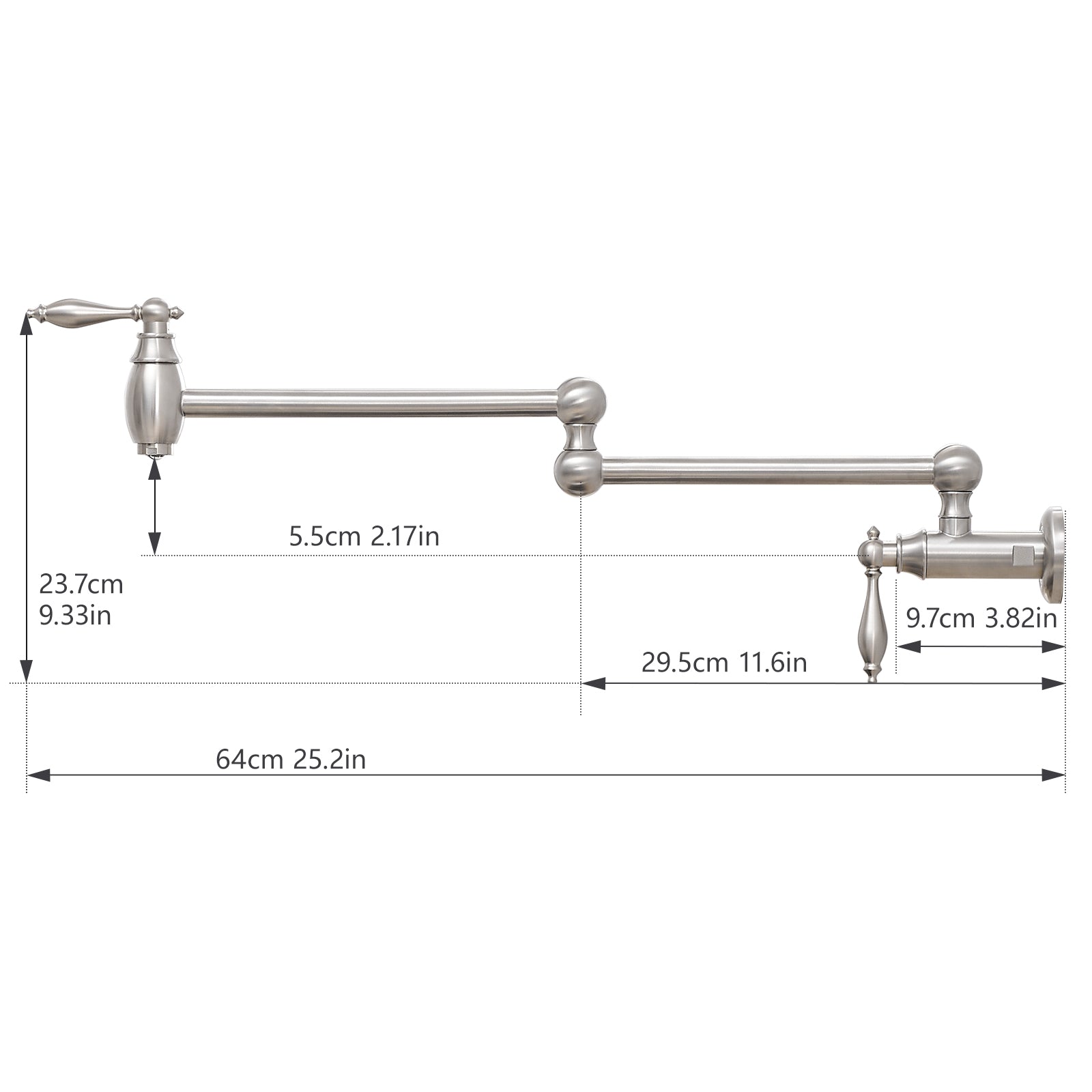 Pot Filler,Wall Mount Commercial Pot Filler Faucet,Brass Material Kitchen Folding Faucet,Coffee Machine Faucet with Stretchable Double Joint Swing Arms,Style A,Brushed Nickel