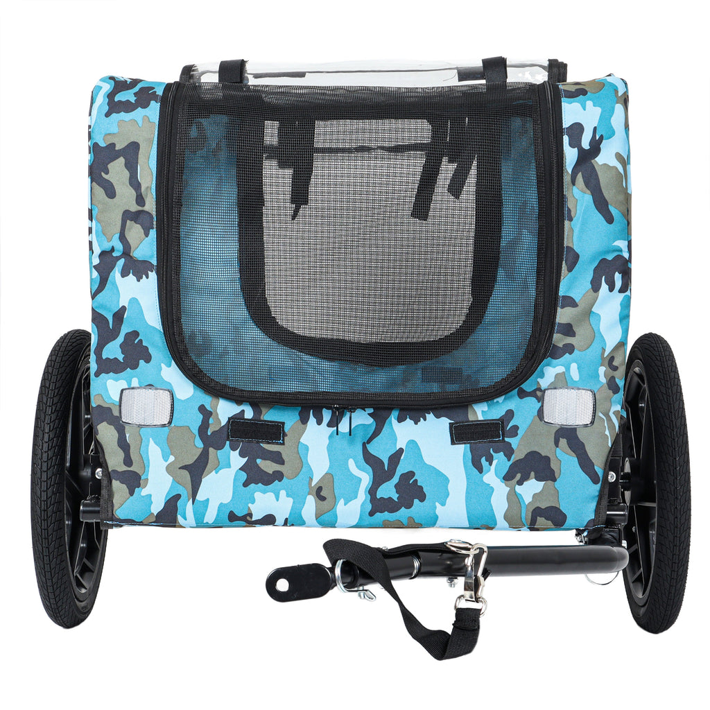 Outdoor Heavy Duty Collapsible Pet Bike Trailer with 16-Inch All-Terrain Wheels & Universal Hitch – Foldable Dog/Cargo Carrier Cart for Bicycles, blue+black