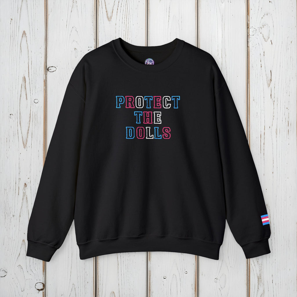 Bespattered Facade Protect the Dolls LGBTQ+ Pride Trans Support Embroidered Crewneck Sweatshirt