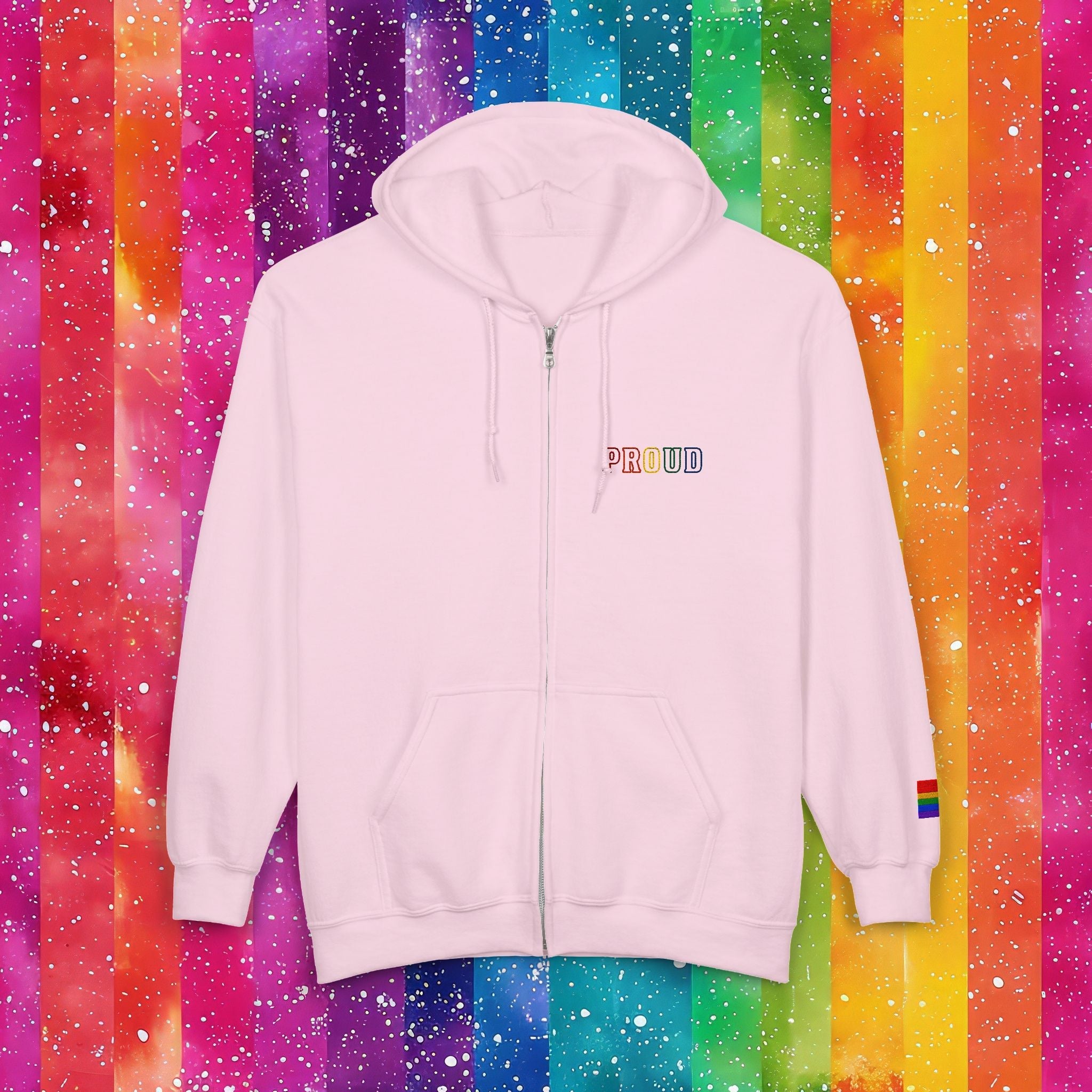 Bespattered Facade Rainbow Proud LGBTQ+ Pride Embroidered Full-Zip Hoodie