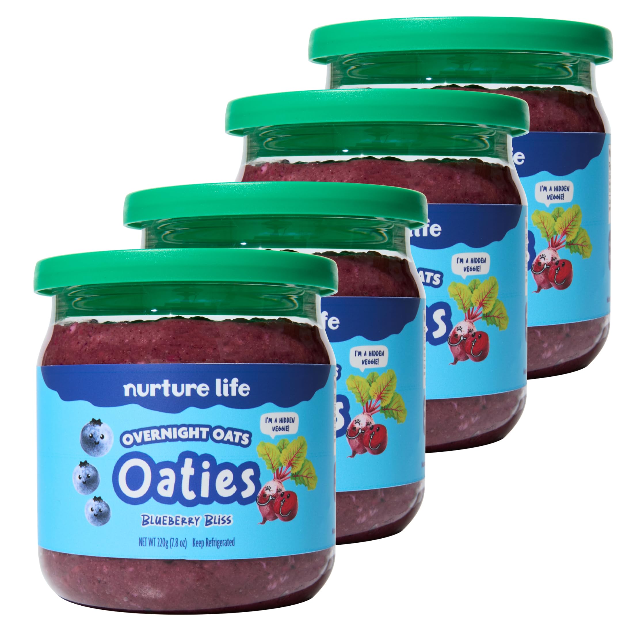 Nurture Life Overnight Oats Blueberry Bliss Healthy Snacks for Kids Nutritious Breakfast for Children w/Real Fruit & Hidden Veggies No Added Sugar Ready to Eat Meals for Toddlers & Kids 4 Pack