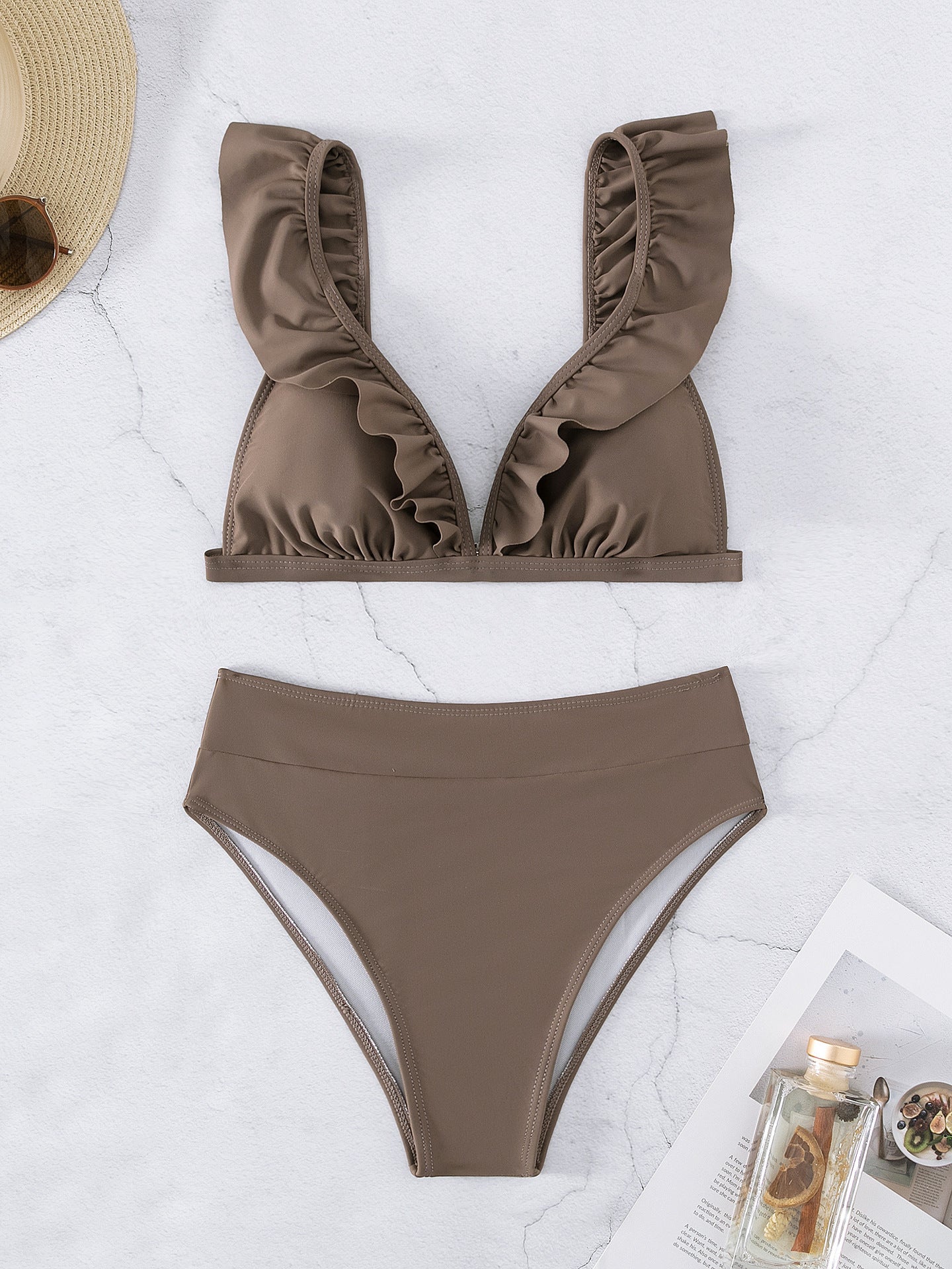 New Women's Two-Piece Solid Color Bikini Swimsuit