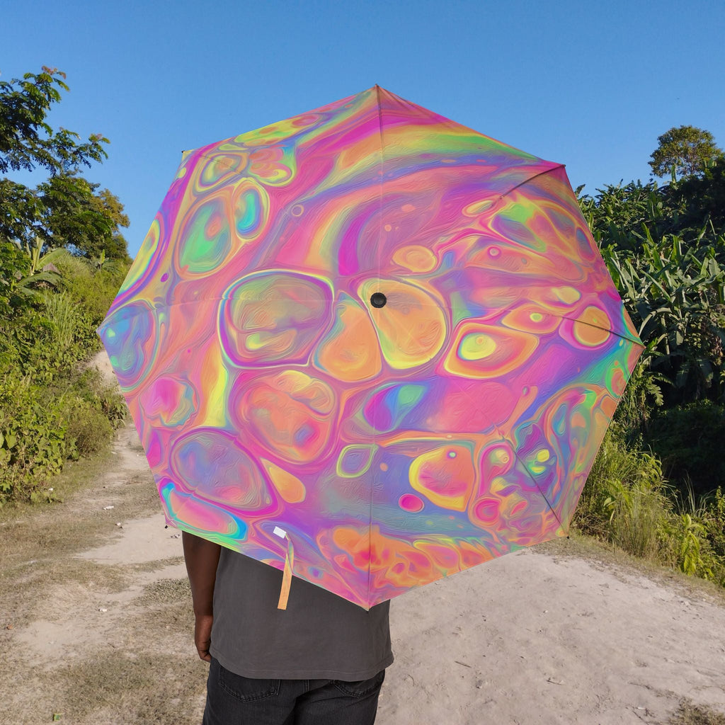 Bespattered Facade Rainbow Sherbet Foldable Umbrella — Compact Semi-Automatic Rain Parasol