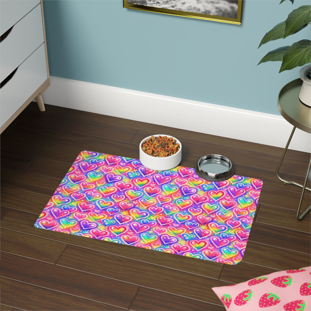 Bespattered Facade Rainbow Hearts Pet Food Mat