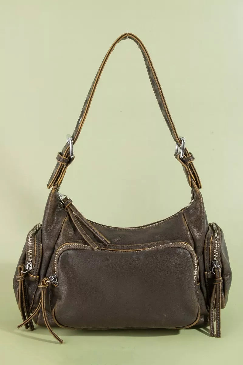 Fame Multi Pocket Leather Shoulder Bag