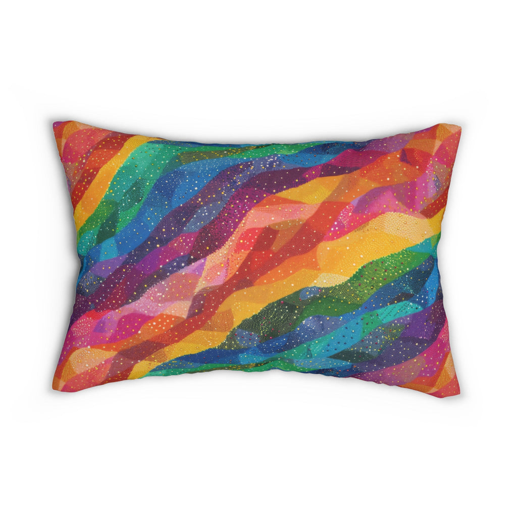 Bespattered Facade Rainbow Quilt Lumbar Throw Pillow