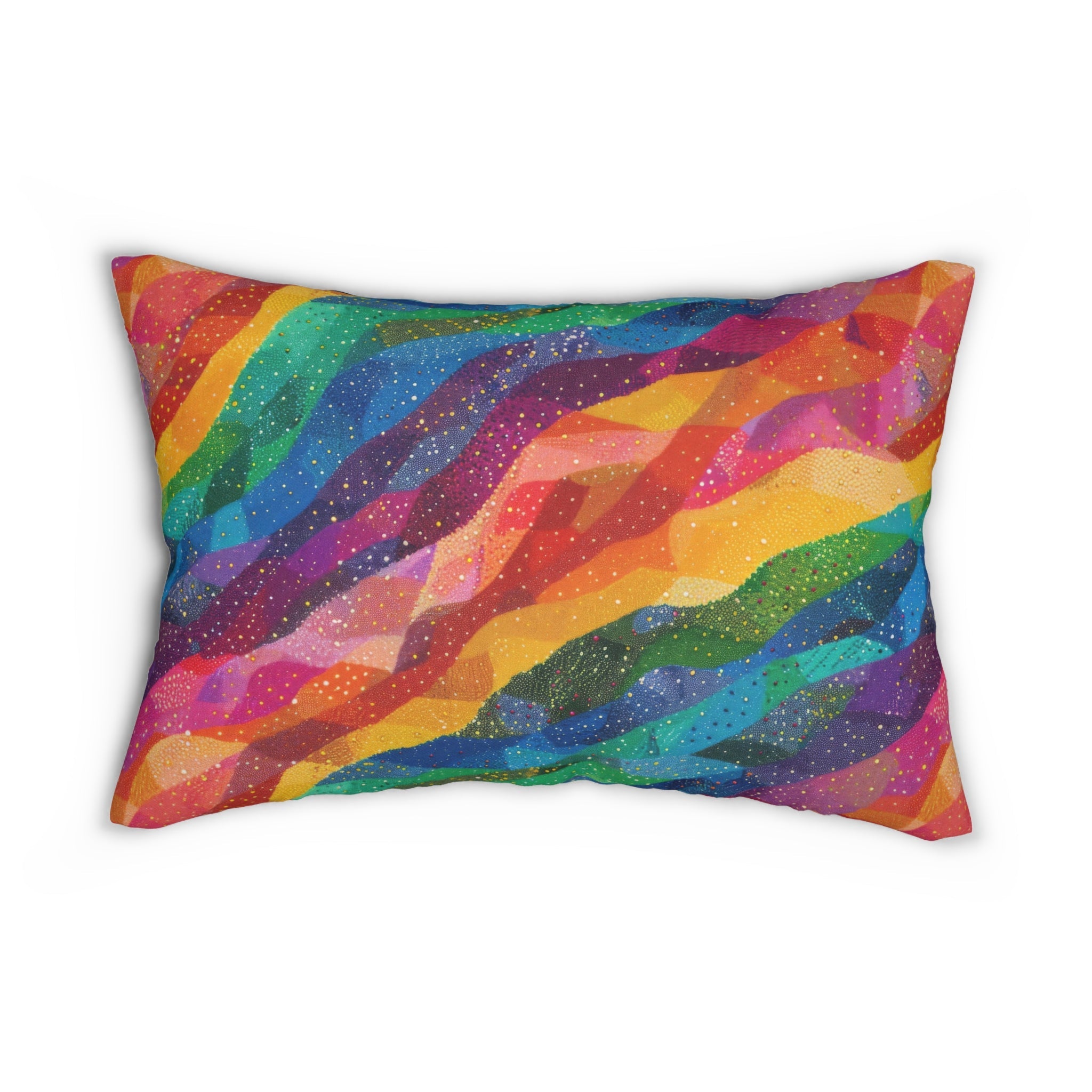 Bespattered Facade Rainbow Quilt Lumbar Throw Pillow