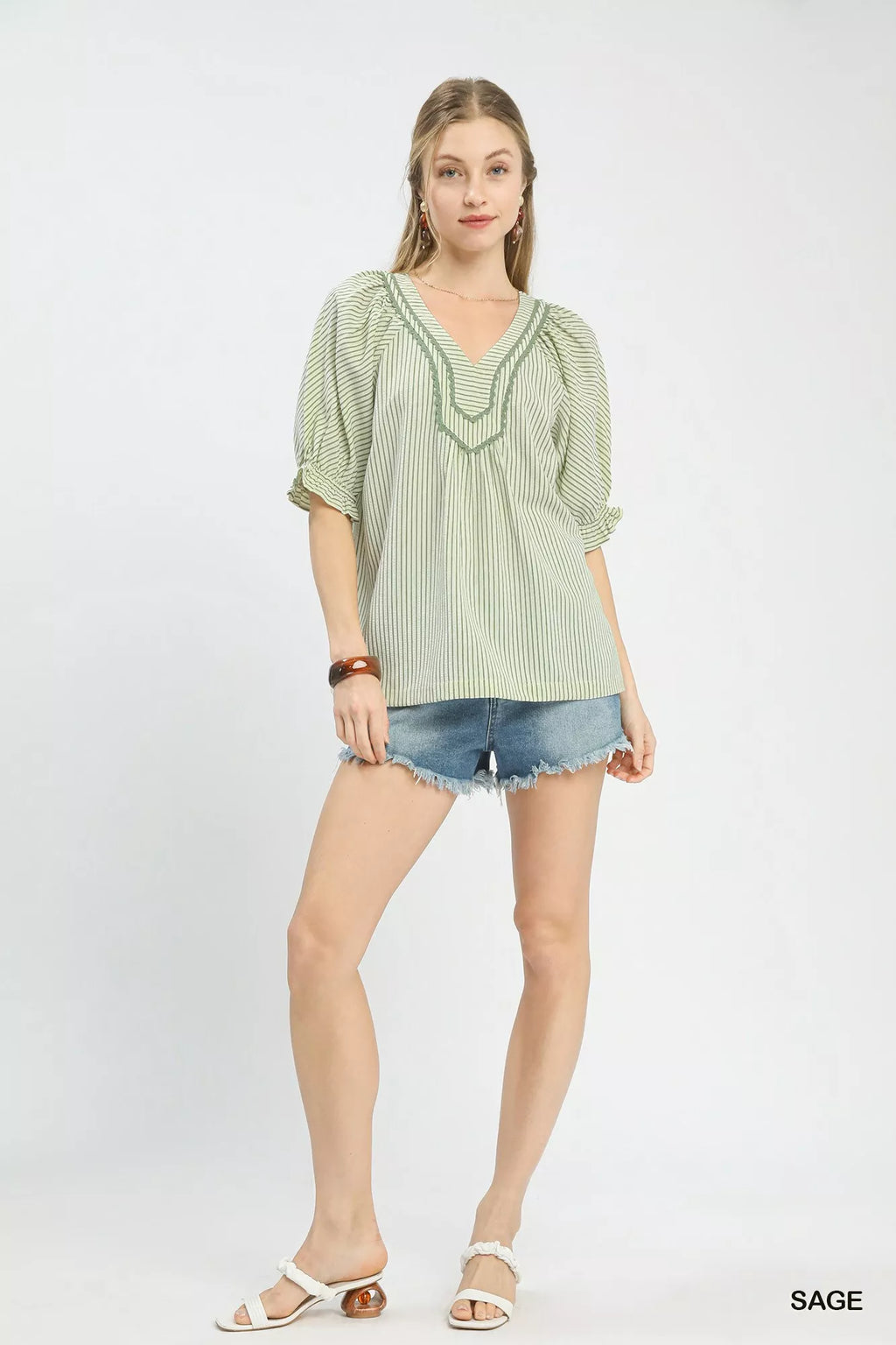 Umgee Stripe V-Neck Blouse