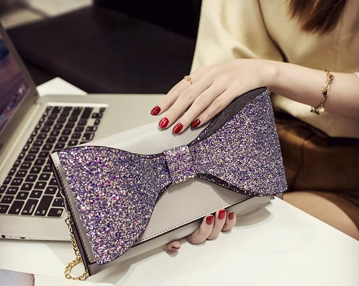 Sparkly Sequin Clutch Purse with Chain for Women