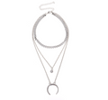 Crescent Moon Necklace with Alloy Pendant and Rhinestones