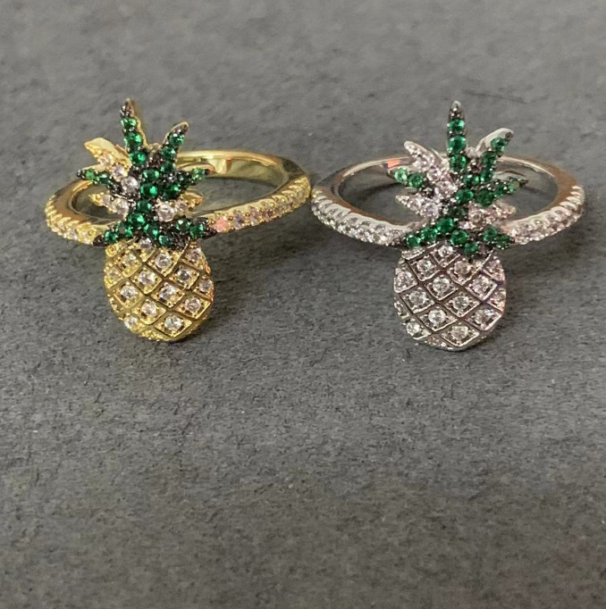 New APM Pineapple Crystal Ring - Fruit Design, Open Ring