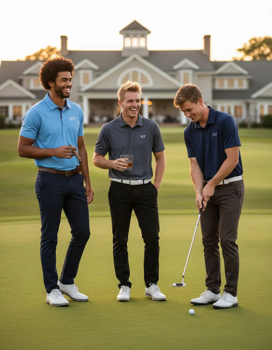 Personalized Groomsmen Golf Polo - Premium Botanic Blueprint - Performance Fabric