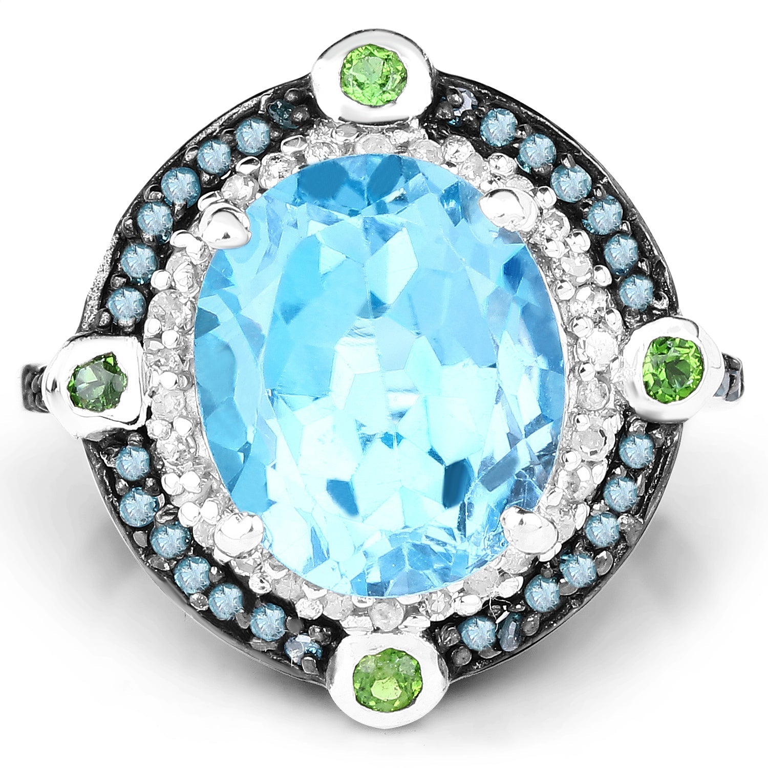 5.84 Carat Genuine Multi Stones .925 Sterling Silver Ring