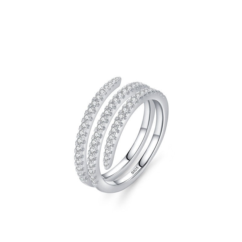 S925 Sterling Silver Double Layer Rhinestone Ring for Women