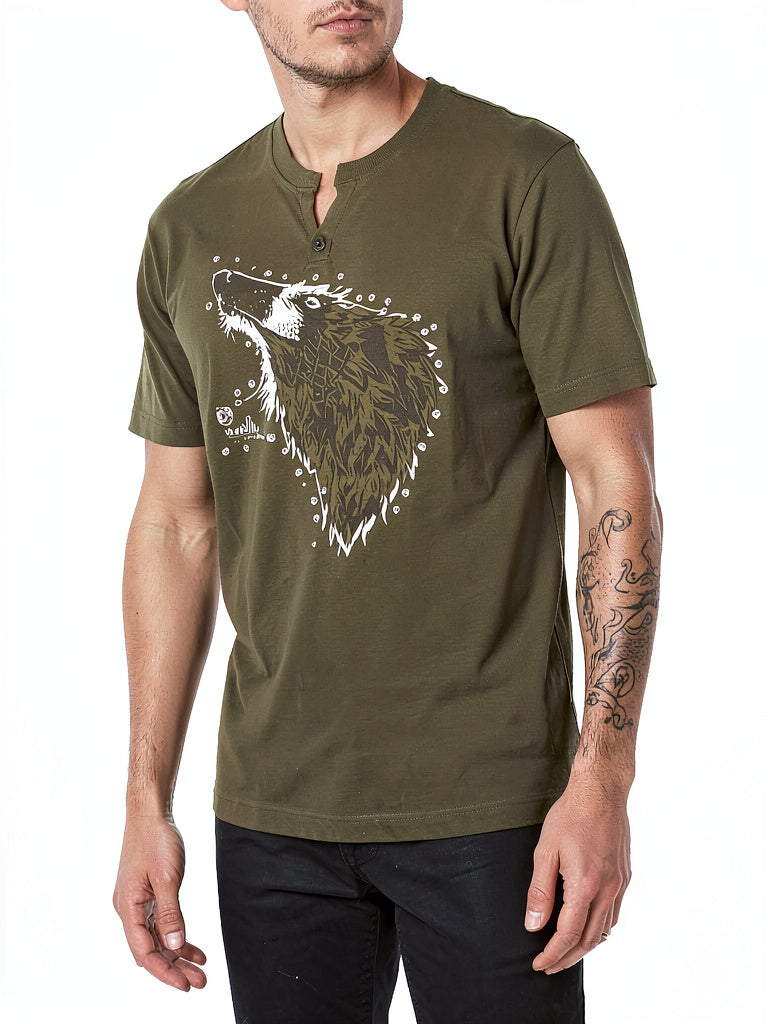 Inc Mens Studded Wolf T-Shirt, Dark Olive, Size Large