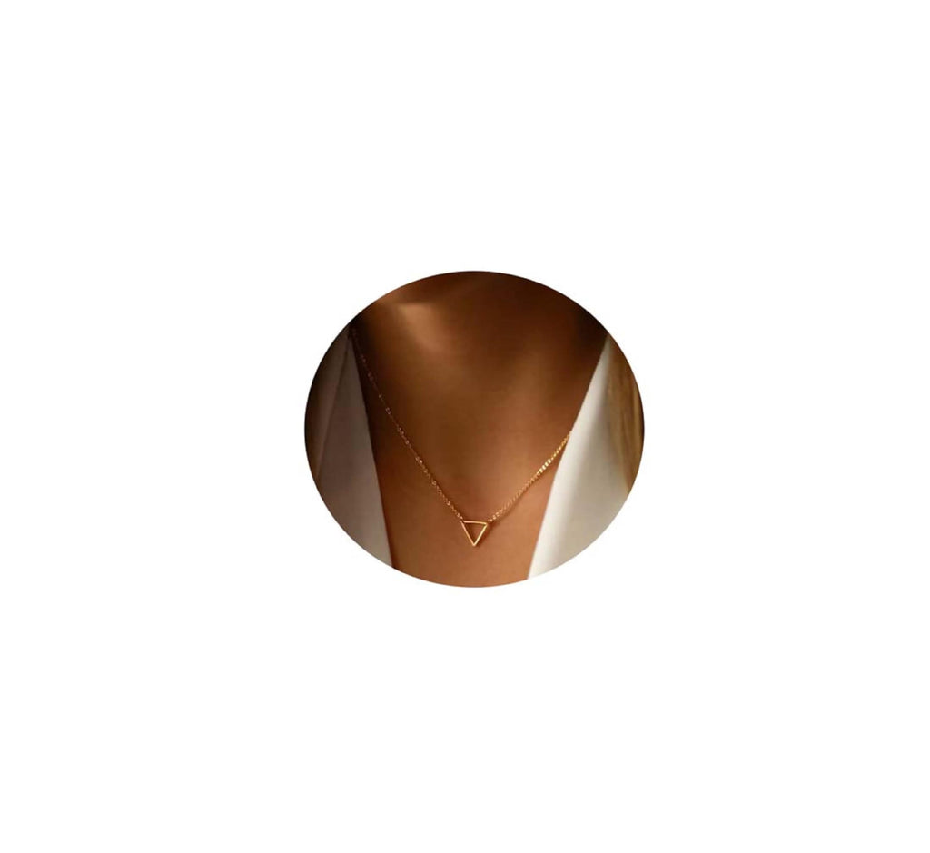 Collner 14K Gold Heart Pendant Necklace for Women Dainty Star Necklace Tiny Evil Eye Choker Necklace Boho Crescent Moon Necklace Minimalist Jewelry (Triangle-Gold)