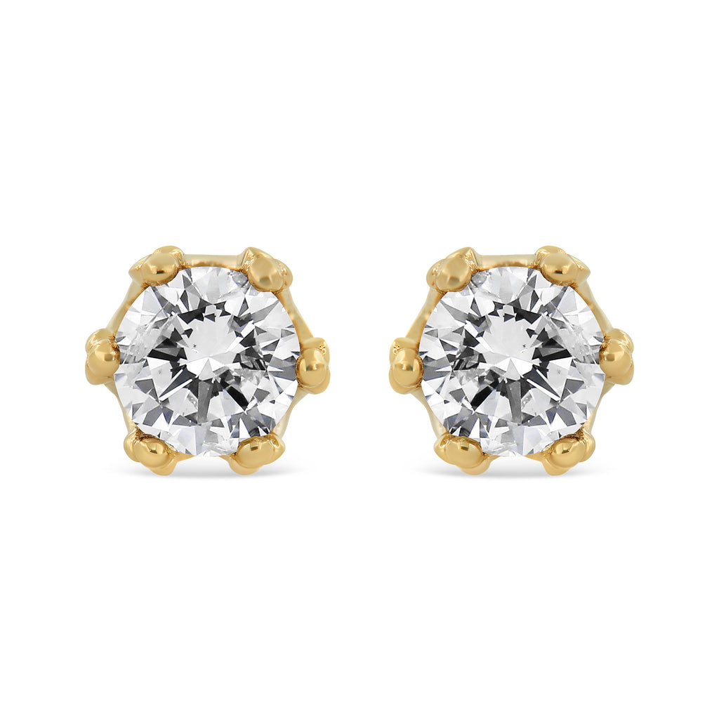 14K White Gold 1/2 Cttw Round Diamond Crown Stud Earring (I-J Color, I1-I2 Clarity)