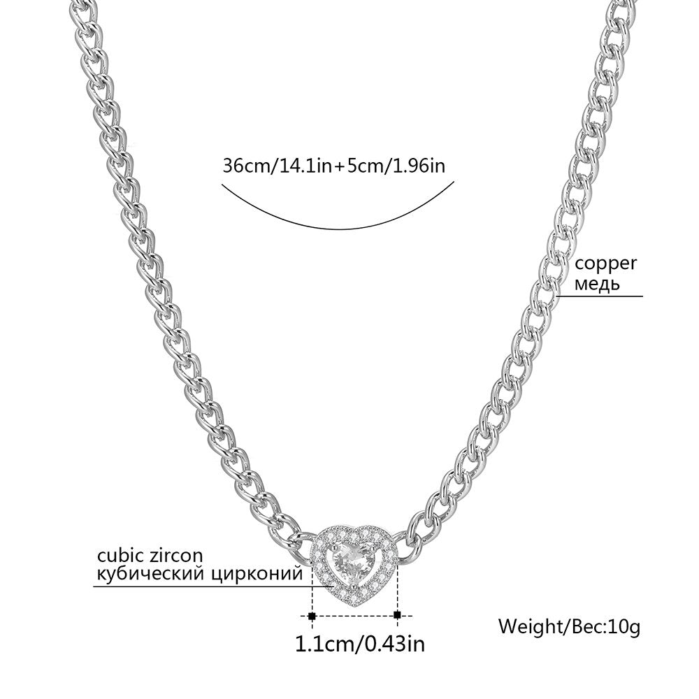 New Copper Zirconia Cuban Link Necklace with Heart Pendant