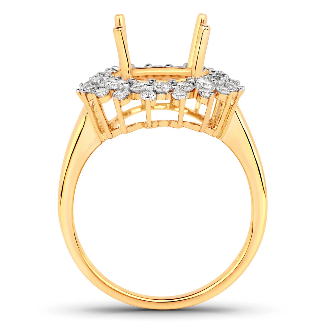 0.79 Carat Genuine White Diamond 14K Yellow Gold Semi Mount Ring - holds 11x9mm Oval Gemstone