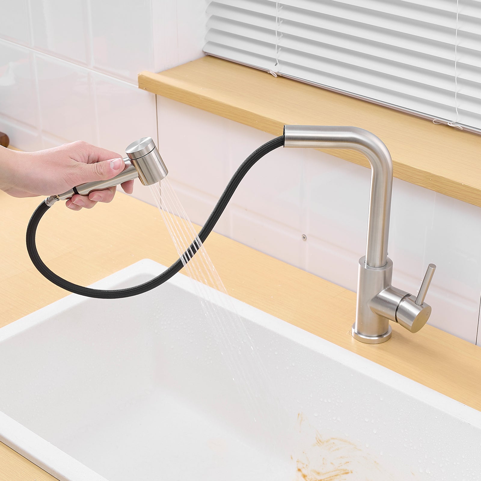 Sink Faucet, Black Kitchen Faucets with Pull out Sprayer, Bathroom Sink Faucets Mini Bar Prep Faucet