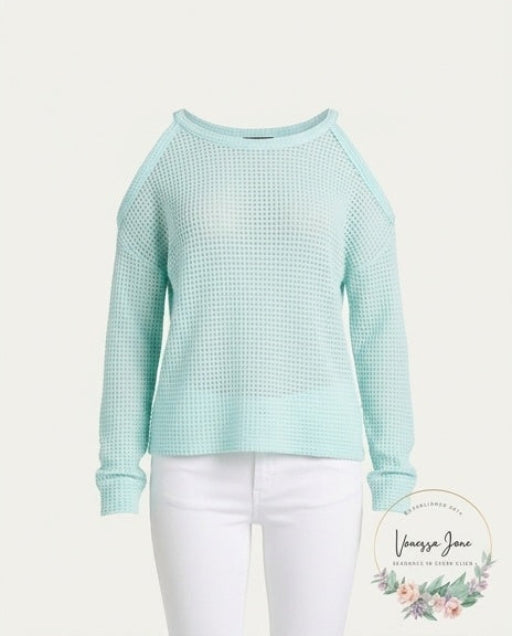 Freshman Juniors Waffle-Knit Cold-Shoulder Top