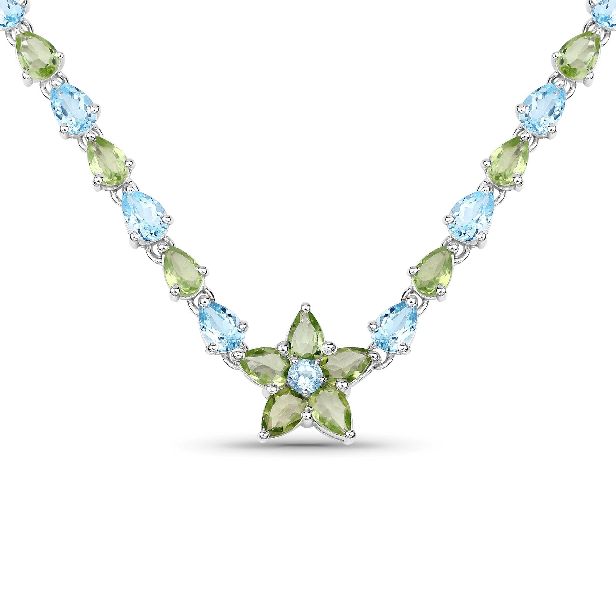 29.48 Carat Genuine Blue Topaz and Peridot .925 Sterling Silver Necklace