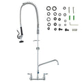 Commercial Faucet with Pre-Rinse Sprayer, 47' Height, 8' Center, 12' Swing Spout, Wall Mount Kitchen Sink Faucet, Brass Constructed Device with Pull Down Spray, for 1/2/3 Compartment Sink