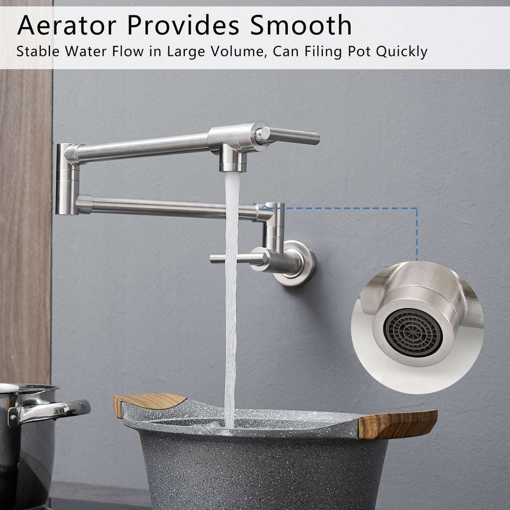 Pot Filler,Wall Mount Commercial Pot Filler Faucet,304 SS Material Kitchen Folding Faucet,Coffee Machine Faucet with Stretchable Double Joint Swing Arms,Style A,Black ened