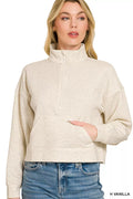 Zenana Scuba Half Zip Pullover With Kangaroo Pockets