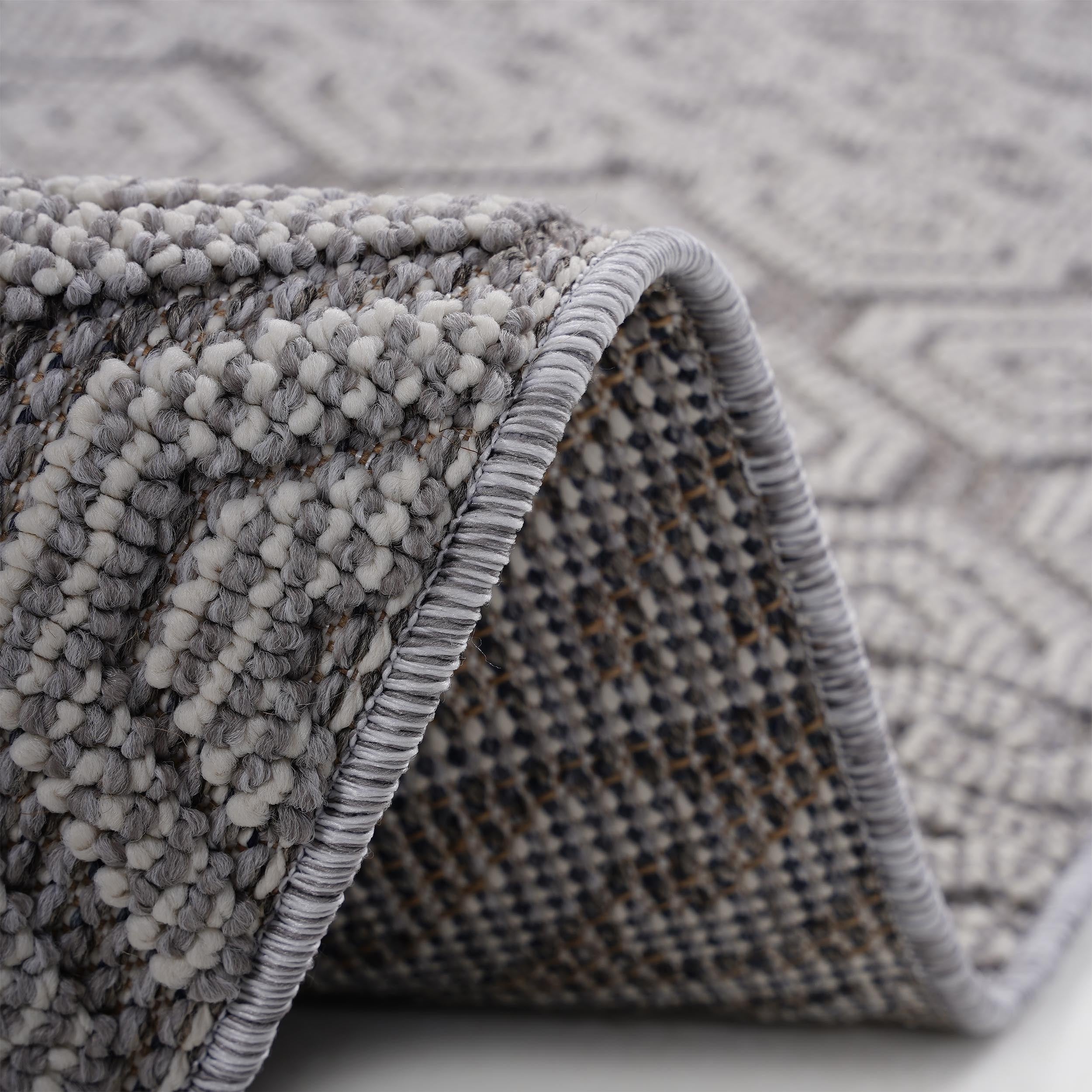 NAAR Guros Collection 2X8 Grey / White / Geometric Indoor / Outdoor Runner Rug