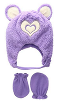 Wippette Toddler Girls Sherpa Heart Critter Hat Mitten Set, Purple