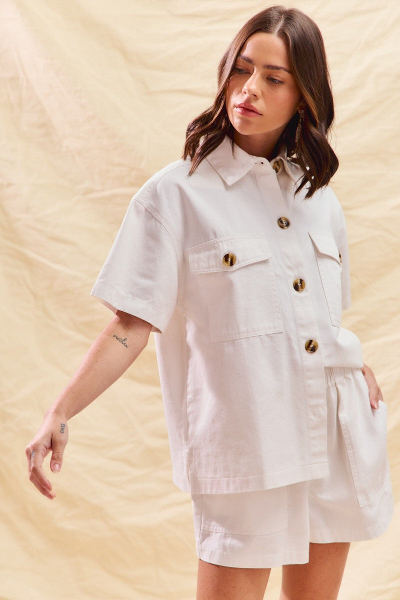 SO ME Button Down Denim Game Day Top and Shorts Set