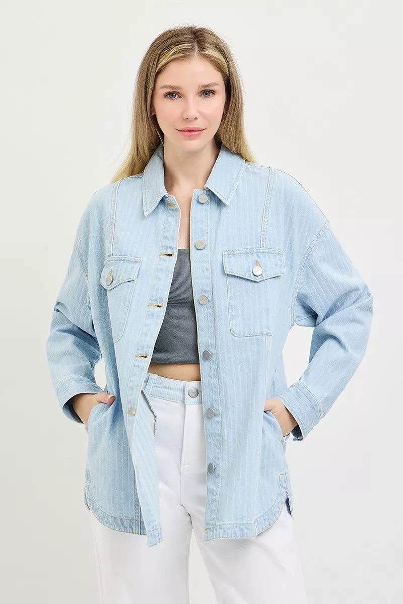 RISEN Oversized Stripe Denim Shaket