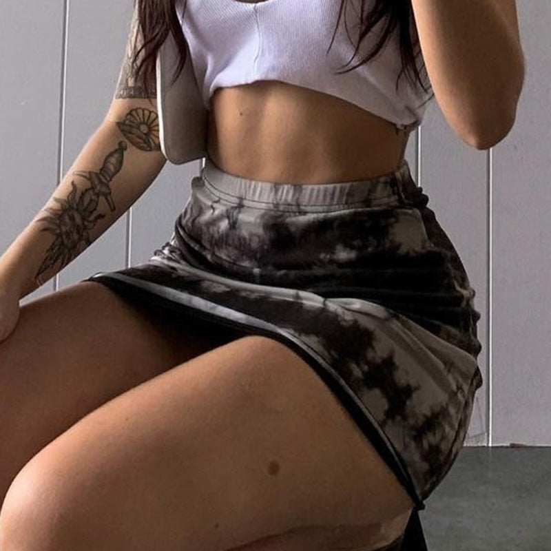 Hot Girl Fashion Tie-Dye Curled Short Skirt for Women