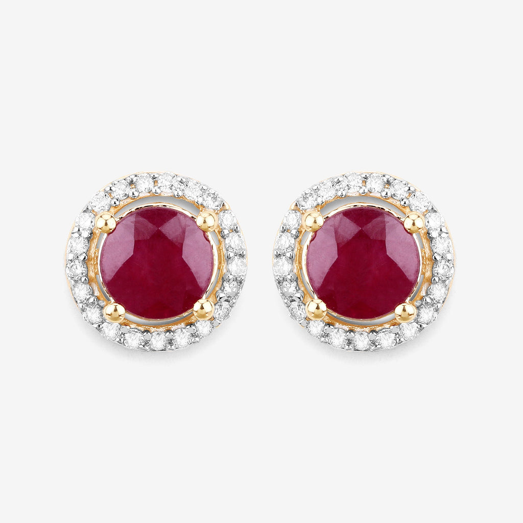 1.22 Carat Genuine Ruby and White Diamond 14K Yellow Gold Earrings