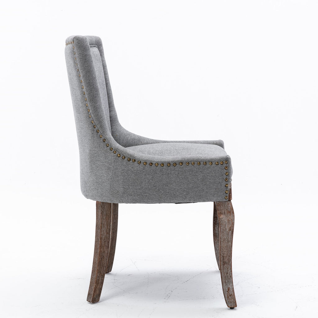 A&A Furniture Ultra Side Dining Chair with Thickened Fabric and Solid Wood Legs, Bronze Nail Head, Set of 2, Gray
