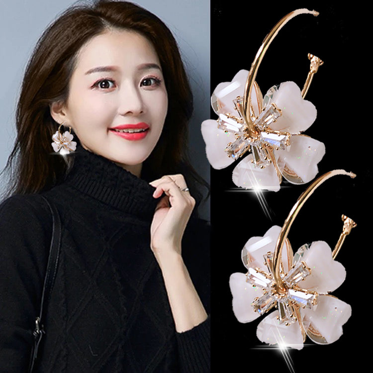 925 Silver Flower Crystal Hoop Earrings (2020 New Style)