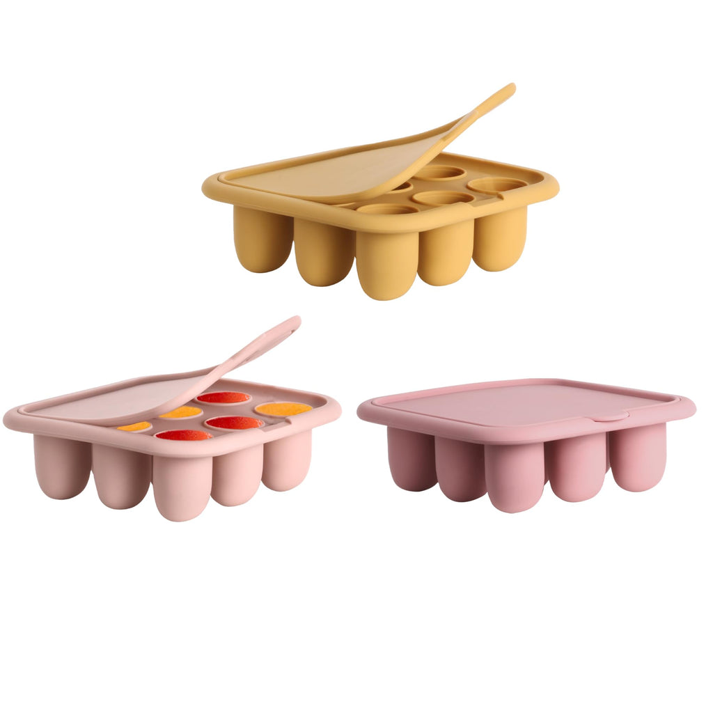 WAJIAYON Baby Food Freezer Tray Silicone Nibble Freezer TrayBaby Fruit Food Feeder Teether TrayBreastmilk Popsicle MoldBaby Food Storage Container Ice Cube Tray Maker for Homemade Baby Food-Pink