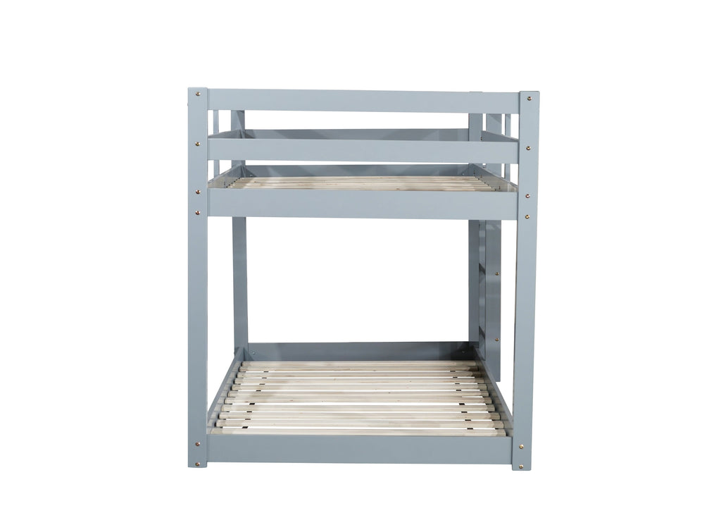 Solid Wooden , Solid Rubber Wooden Twin over Twin Floor Bunk Bed with Ladder ,Upper and Bottom Bed Platforms crafted with Strengthened Slats ,Grey