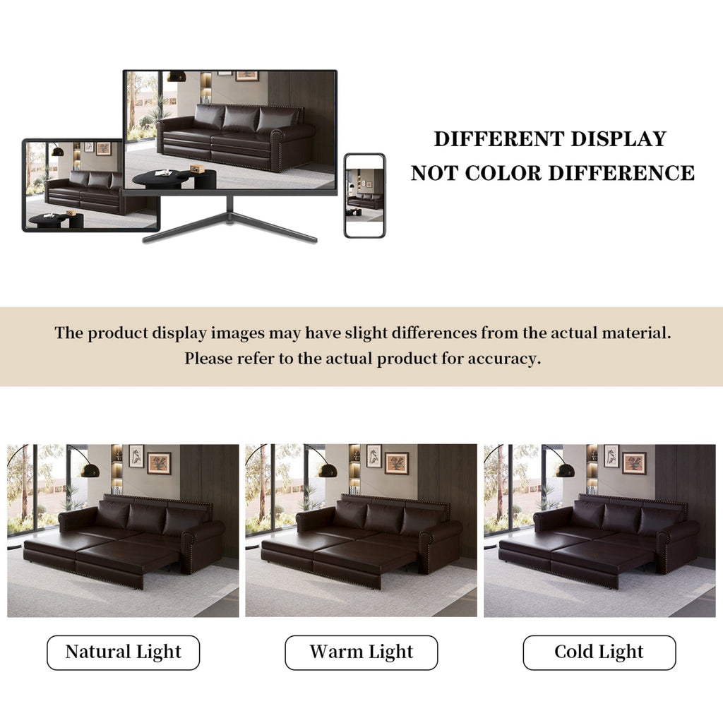 93.7 ' Pull Out Sofa Bed, 3-in-1 Faux Leather Convertible Sleeper Sofa with Nailhead Trim & Rolled Arm,Multi-Functional Sofa Bed for Living Room,Bedroom,Apartment,Office