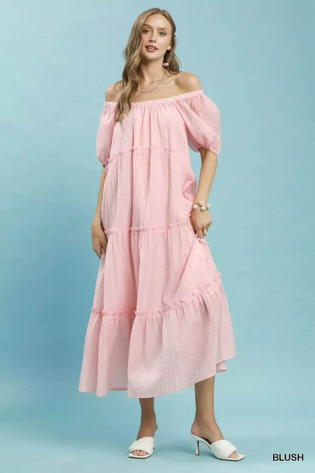 Umgee Textured Tiered Midi Dress