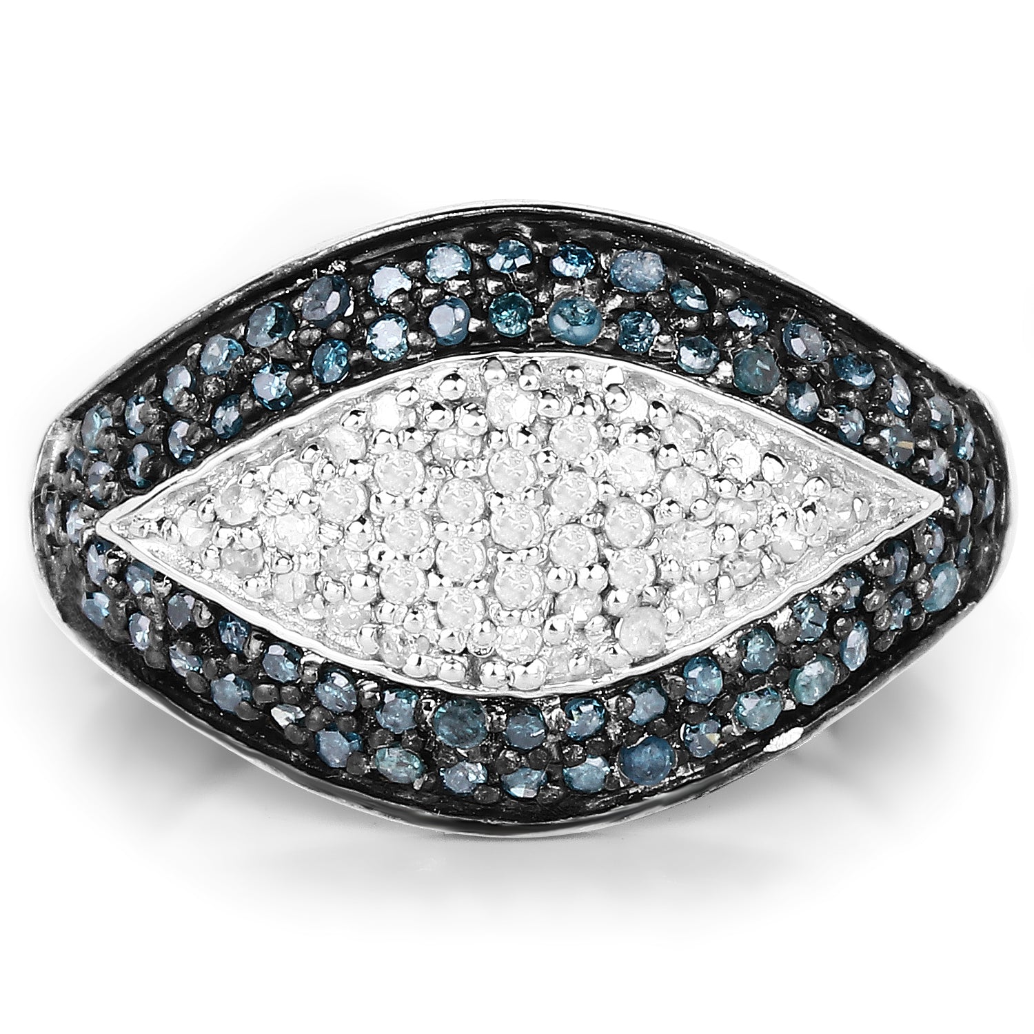 0.50 Carat Genuine Blue Diamond and White Diamond .925 Sterling Silver Ring